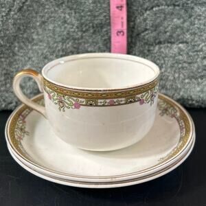 Art Nuevo Tea Cup & 2 Saucers Johnson Bros. England Porcelain